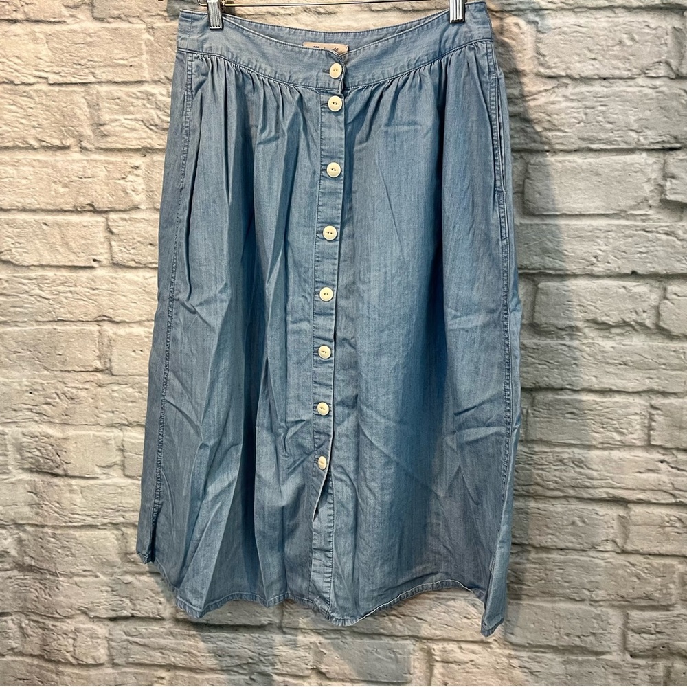 Madewell Size 12 Palisade Button-Front Midi Skirt in Indigo - Picture 4 of 13
